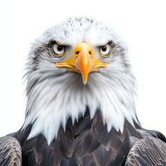 Majestic Bald Eagle Portrait Against White Background