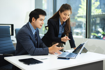 Portrait of success business people working together in office. Business teamwork startup concept