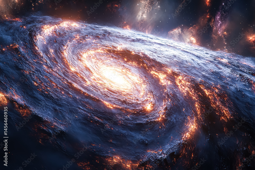 Wall mural spiral galaxy with a bright light in the center. the galaxy is surrounded by a lot of stars and is v