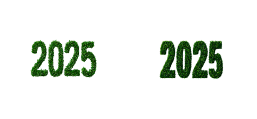 Year 2025 with grass and foliage textures, cut out transparent