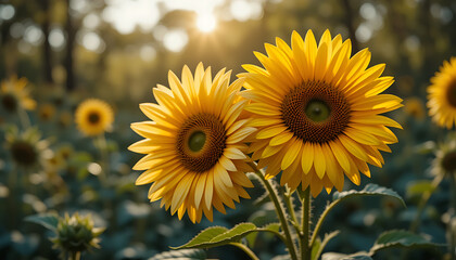Obraz premium Sunflower Field at Sunrise