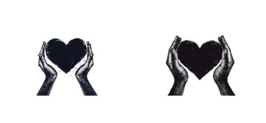 Handcrafted hearts gently held, protective gesture, care, cut out transparent