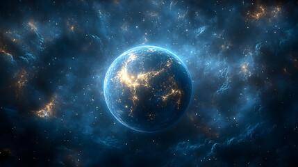 Fototapeta premium Cosmic perspective of a glowing planet.