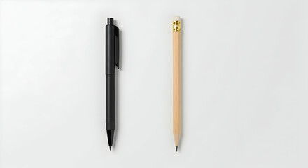 Pen and Pencil Composition on White Background Minimalist Style