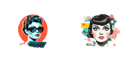 Glamorous Woman, Retro Style, Visual Pun, Graphic Portrait, cut out transparent