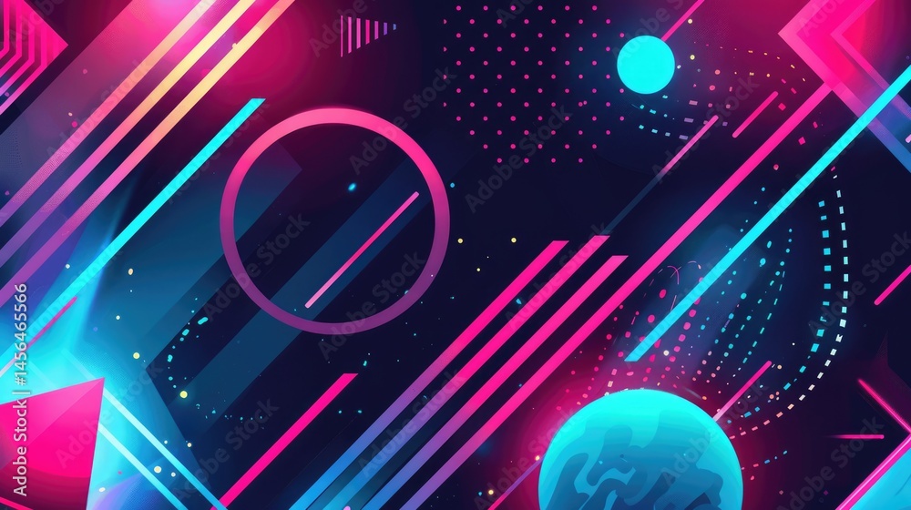 Poster abstract colorful geometric shapes effect on surface of digital cyber design express scene of cybers