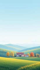 Fototapeta premium Serene Countryside Landscape with Farmhouse