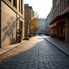 Obraz premium European City Street with Cobblestone Road