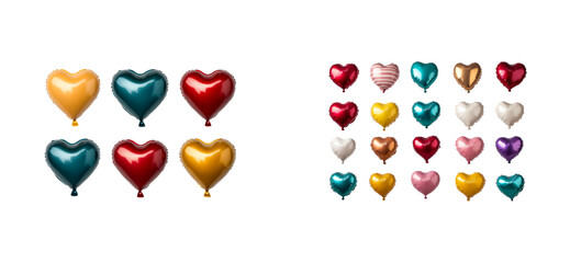 Colorful metallic heart balloons, love holiday celebration, cut out transparent