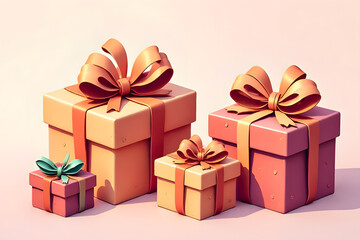 Obraz premium Watercolor painting of gift boxes, many colorful boxes as background, as a pattern.