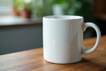 Large capacity ceramic mug, side view, pristine white , shape, template