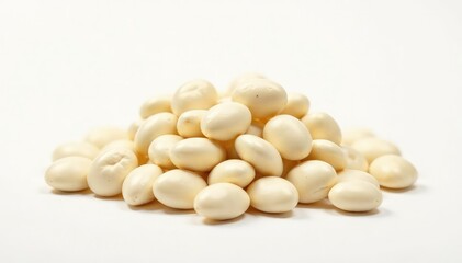 Pile of white beans against pure white background, overhead, pile, clean