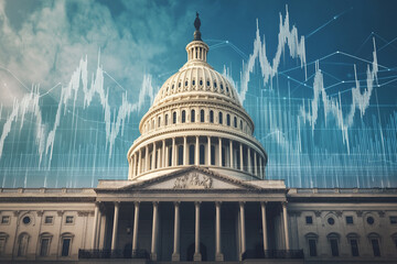 Capitol building stock market data economic trends financial graphs