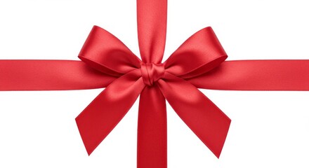 Fototapeta premium Vibrant Red Satin Ribbon Bow Elegantly Displayed on a Clean White Backdrop
