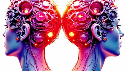 Mechanical machinery settings in the human brain. Head, brain illuminated, neural connections, medical healthcare concept.