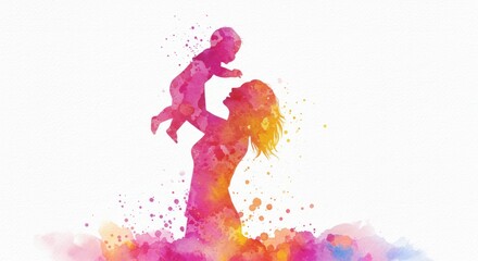 Fototapeta premium Watercolor Mother and Baby Silhouette, Embracing the Beauty of Motherhood