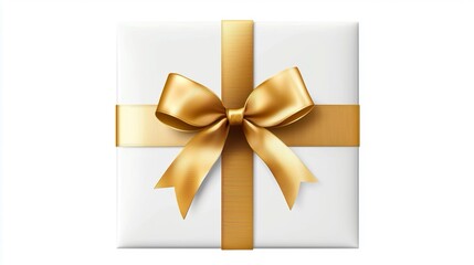 Scatola regalo bianca con un elegante nastro e un fiocco d'oro.