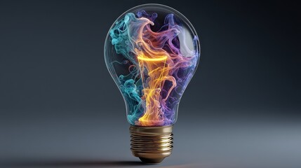 Abstract Colorful Smoke Inside a Light Bulb Innovative Idea Concept