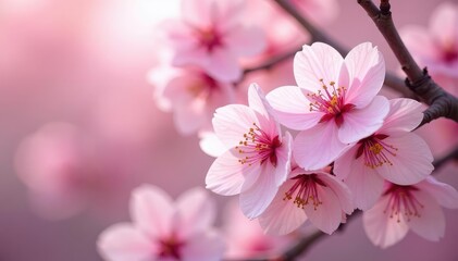 Obraz premium Delicate pink sakura blossoms in full bloom, repeating pattern , romantic, pink background
