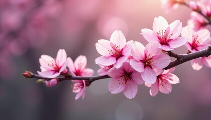 Fototapeta premium Delicate pink sakura blossoms, intricate branch pattern, springtime, cherry blossom, texture