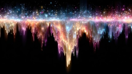 Fototapeta premium Abstract Cosmic Landscape Glowing Nebula and Fantasy Mountains