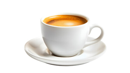 Steamy Espresso Coffee in White Cup and Saucer