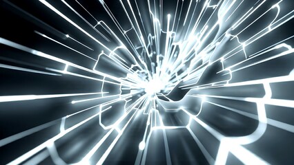 Abstract digital light burst with glowing lines converging into a central point, creating a futuristic and dynamic visual effect.