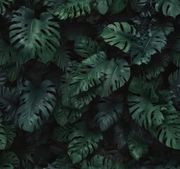 Fototapeta premium Black and deep green tropical leaves forming a bold, abstract pattern , dark foliage, leaves, wallpaper