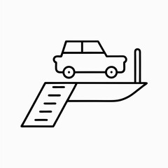 Obraz premium Minimalist icon of ferryboat with car and ramp for nautical transport design with copy space.