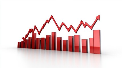 Obraz premium 3D Red Bar Graph with Upward Trending Arrow on White Background