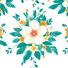 Elegant Watercolor Floral Pattern White and Orange Flowers Seamless Design