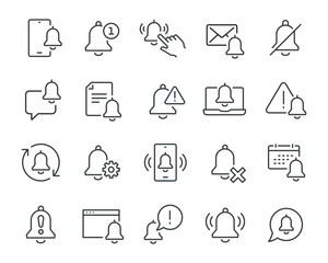Vector Set of Editable Notification Icons in Linear Style