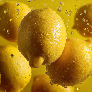 The background is full of fresh lemons