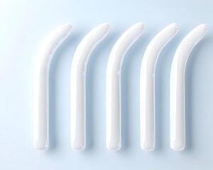 Five sleek, curved white objects arranged in a row against a pale blue background