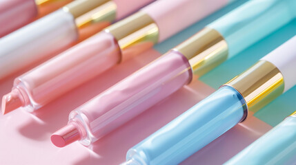 Lip gloss tubes in soft pastel colors 