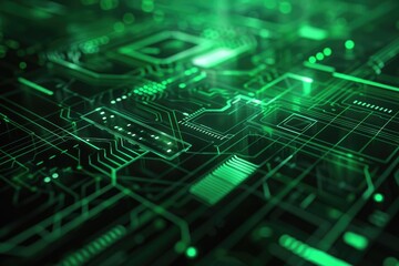 Obraz premium The picture of the green circuit board with technology theme that stands for the connection, mainboard or motherboard is central printed circuit board in computer or other electronic device. AIG51.