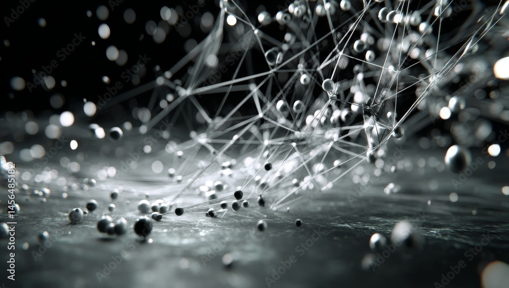 Poster a stock image features a data technology concept with a dark background and connecting dots and line