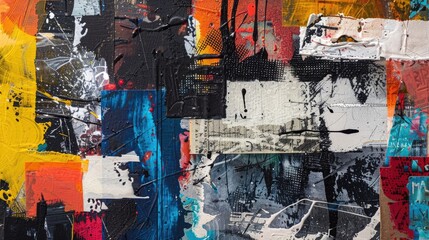 Fototapeta premium The abstract splash painting colored by vivid shade of oil color stained on the canvas express contemporary style from paint. Modern wallpaper brush vibrant watercolor with seamlessly pattern. AIG61.
