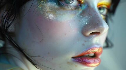 Runway model with experimental beauty makeup 