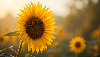 Obraz premium Sunflower in Field at Sunrise