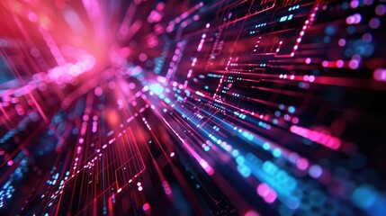 Fototapeta premium Colorful abstract background showcasing futuristic technology with vibrant lights and flowing data patterns, ideal for digital and tech-related projects.