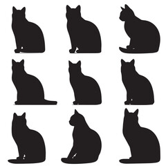 Vector silhouette set of cat on white background 