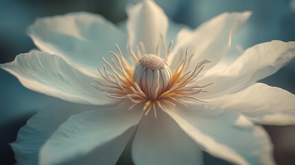 Close-up White Clematis Flower Soft Light Macro Photography