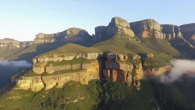 Blyde River Canyon Majestic Mountain Scenery with Cliffs Green Trees and Blue Sky on Sunny Day In South Africa