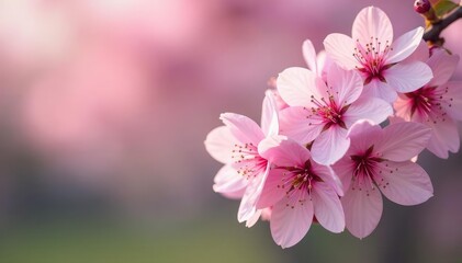 Delicate pink cherry blossoms, full bloom, soft petals , pretty, floral design