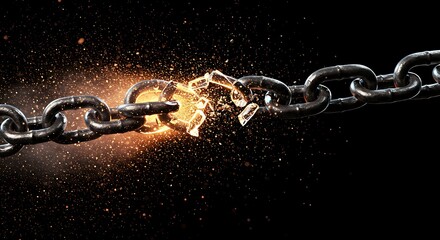 Broken chain with shattered link conveys a sense of freedom.