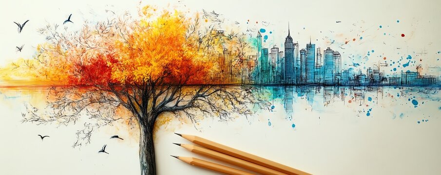 A vibrant mind map showcasing creative ideas and sketches for brainstorming and inspiration.