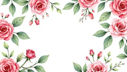 Delicate watercolor roses & leaves, repeating floral pattern, spring, textile, bloom