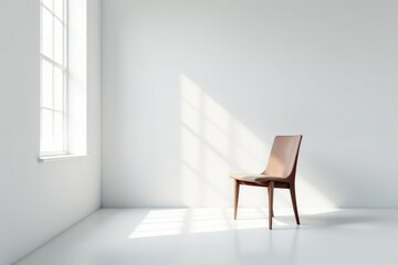 Empty chair, stark white room, solitary setting, mood, one, white