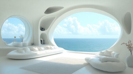 Modern white interior ocean view